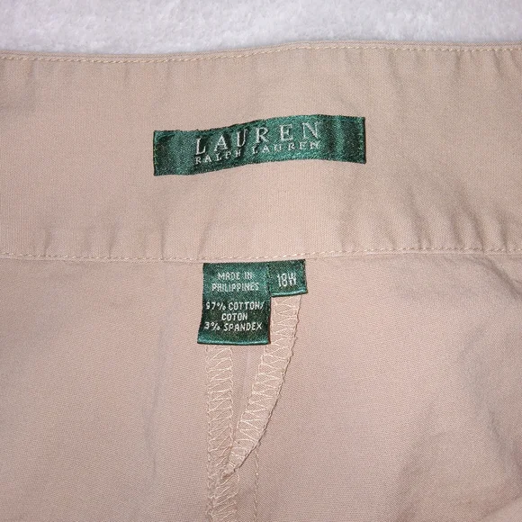 Lauren Ralph Lauren Women 18W Khaki Pants Stretch Cotton Wide Leg Chino Cropped - Picture 5 of 11